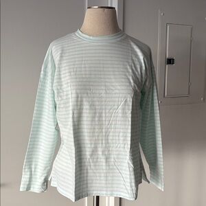 AYR The French Fry Striped Long Sleeve Tee Shirt sz XS Light Blue & White Stripe